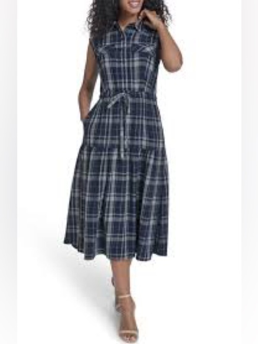 Calvin Klein NWOT Plaid Sleeveless Tiered Midi Dress Sz 10